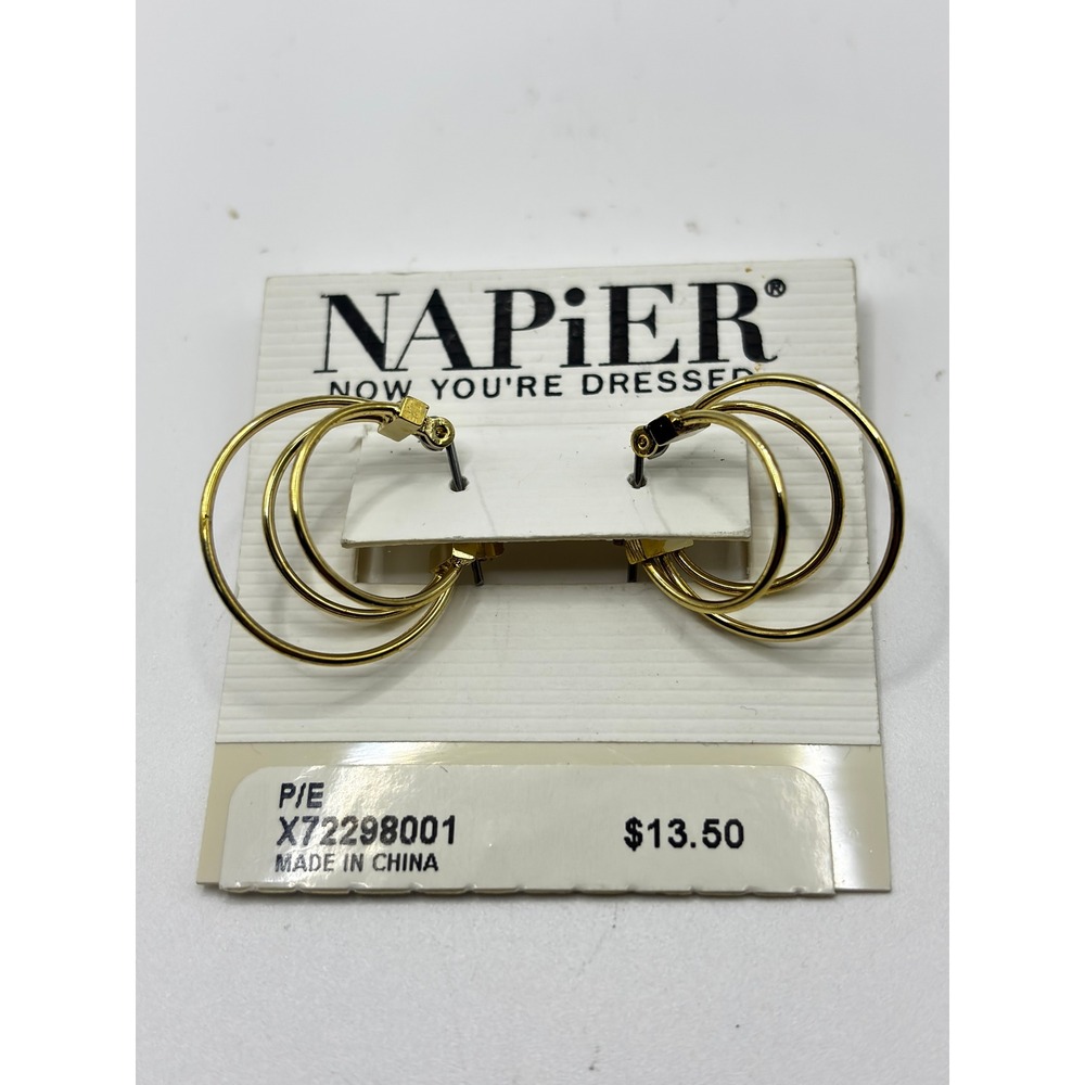 Napier Triple Hoop Earrings Womens OS Goldโ Tone Polished Layered X72298001